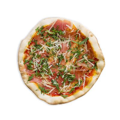 DI CAIO — Tomatensaus, Mozzarella, Parmaham, Rucola, Parmezaanse kaas, Olijfolie