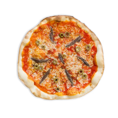 NAPOLETANA — Tomatensaus, Mozzarella, Ansjovis, Olijven